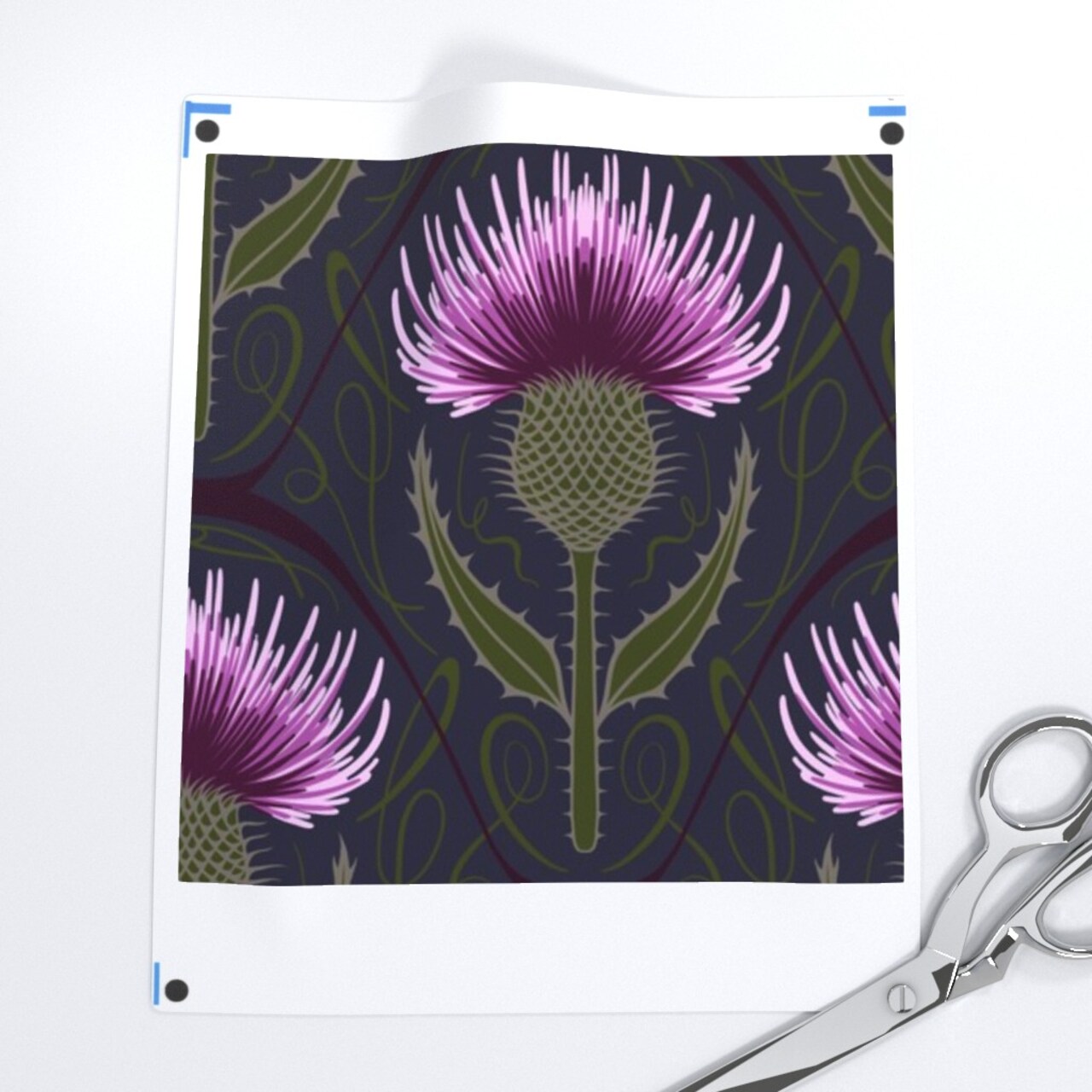 Thistle Scottish Scotland National Flower Purple Prickly Thorn Night Garden Dark Large Scale Custom Printed Fabric by Spoonflower Various Fabrics by the Yard or Fat Quarter